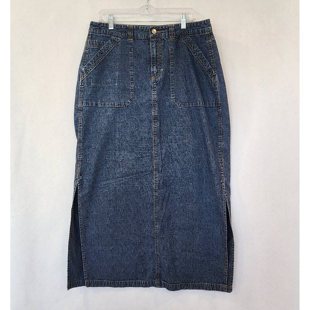 Venezia Jeans Womens Blue Denim Maxi‎ Skirt Size 16 Cotton Side Slit Dark Wash